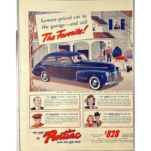 Pontiac "Lowest Priced Car in Garage-Still the Favorite"Vintage Print Ad 1940-41